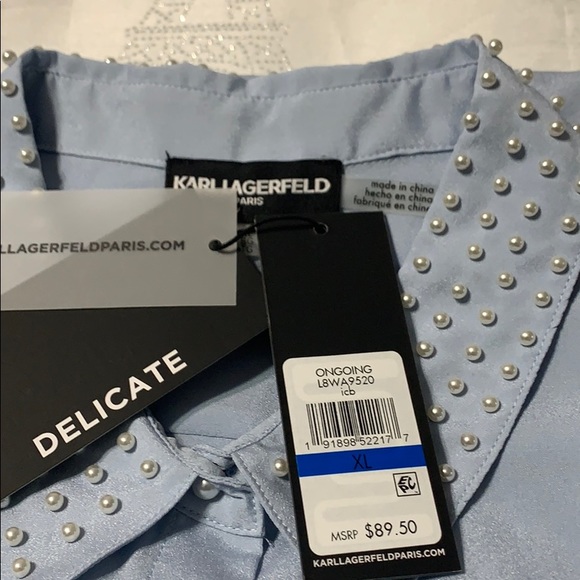 Karl Lagerfeld Paris Pearl Collar Blouse - Picture 15 of 15
